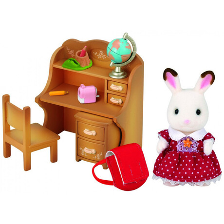 Sylvanian Families Chocolate Rabbit Sister Set Desk 5016
