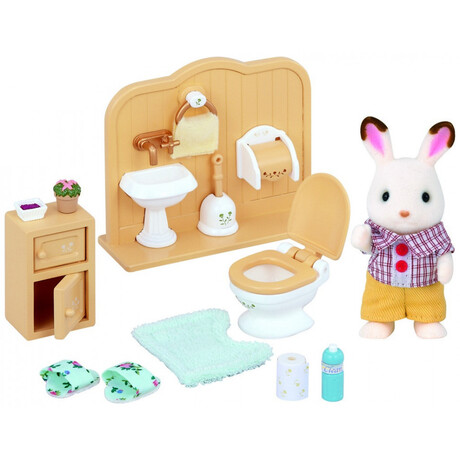 Sylvanian Families Chocolate Rabbit Brother Set Washroom 5015