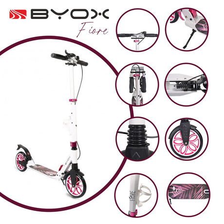 Byox Παιδικό Πατίνι Αναδιπλούμενο Fiore Δίτροχο Για 8+ Ετών Ροζ 106863