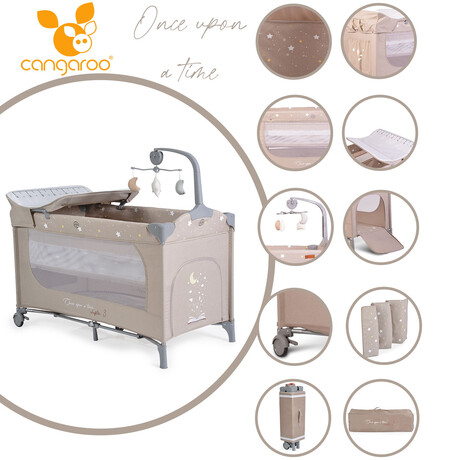 Cangaroo Once Upon A Time L3 Παρκοκρέβατο 2 Επιπέδων Με Αλλαξιέρα & Στρώμα Μπεζ 125X62cm 108444