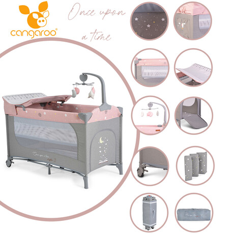 Cangaroo Once Upon A Time L3 Παρκοκρέβατο 2 Επιπέδων Με Αλλαξιέρα & Στρώμα Pink 125X62cm 108446