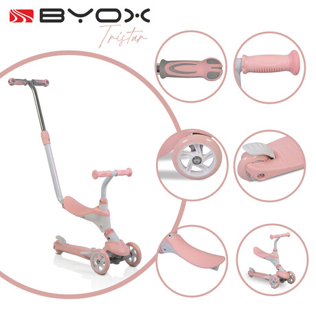 Byox Παιδικό Πατίνι Tristar 3 In 1 Τρίτροχο Με Κάθισμα Για 3+ Ετών Ροζ 107311
